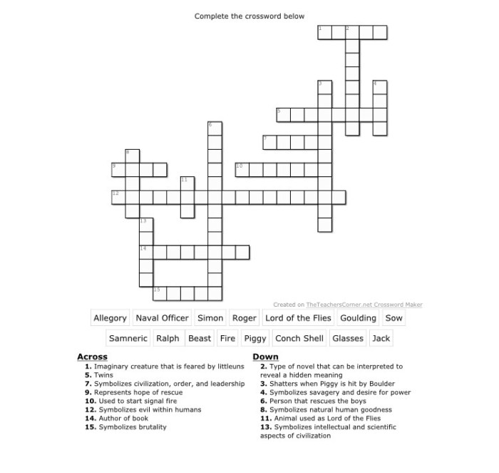 Lord of the flies crossword puzzle