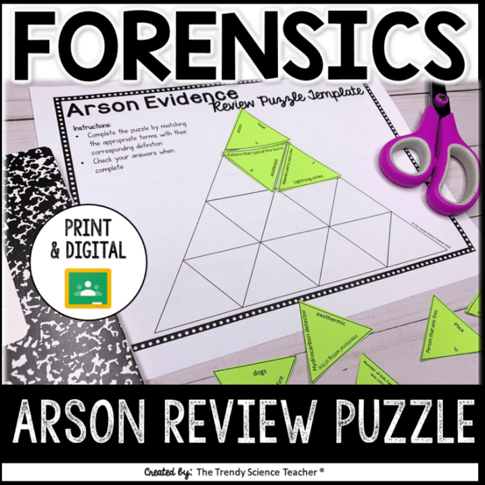 Arson evidence review puzzle template