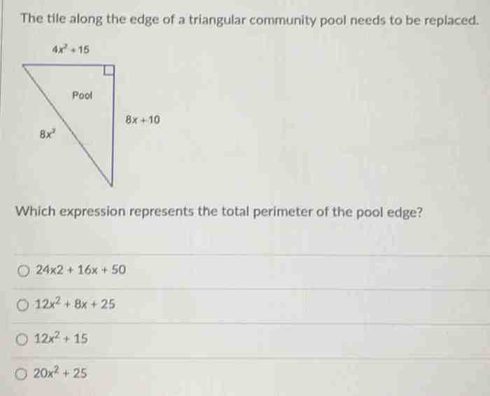 Which expression represents the total perimeter of the pool edge