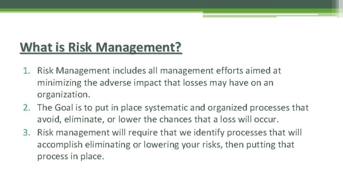 Risk management includes all except which of the following